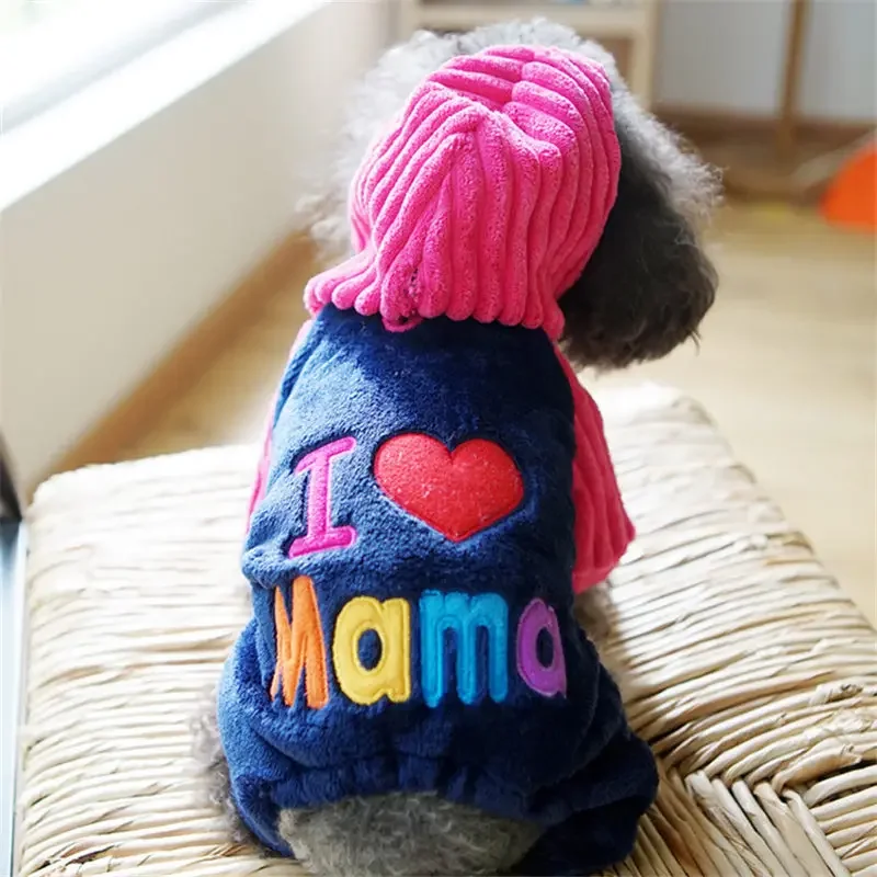 Толстовка Papa Mama с четырьмя ногами для собак, свитер с розовой вышивкой для собак, зимняя Коралловая Флисовая теплая одежда для собак, одежда для мам, товары для домашних животных Chihuaha