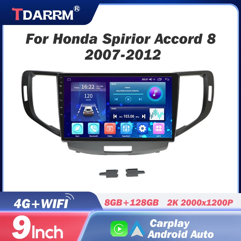 

TDARRM For Honda Spirior Accord 8 Acura TSX 2008-2012 2K QLED Android Car Radio Multimedia Player GPS CarPlay 4G stereo DSP