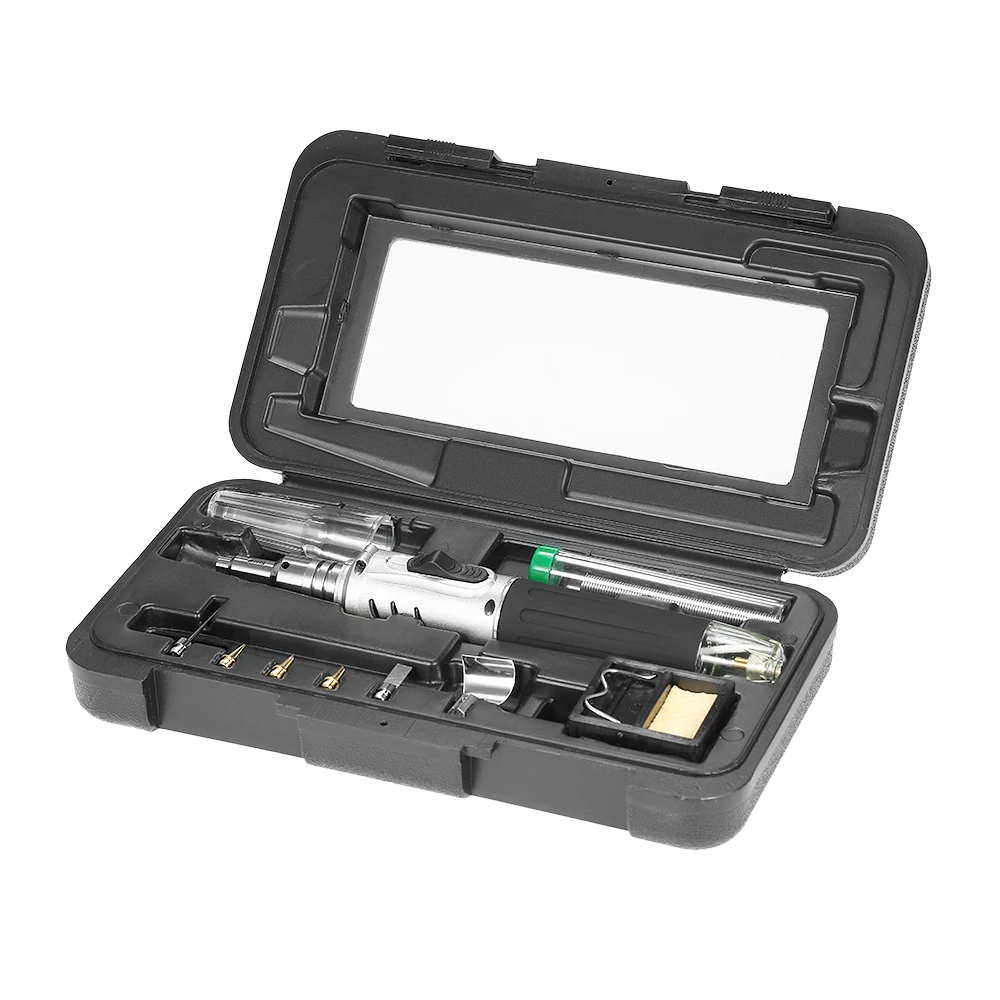 Soldering Iron Kit 10 In 1 Gas Soldering Iron Case Set Multifunctional Automatic Ignition Butane Lighter Cordless Welding Torch Pen Repair Tool Kit