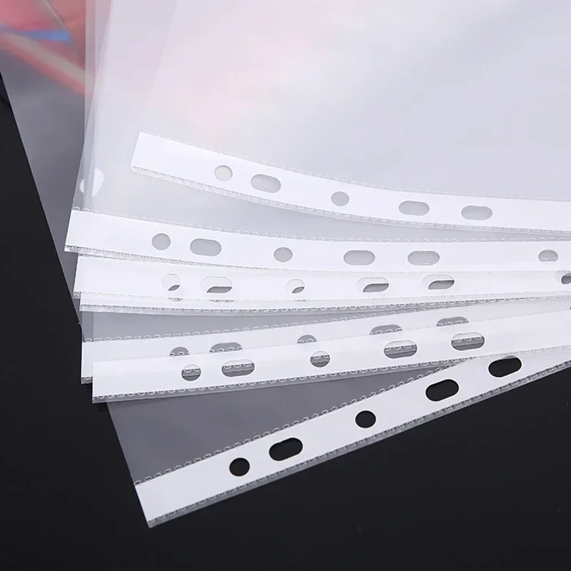 New 100pcs 11holes Transparent Punched File Folders for A4 Documents Sleeves Leaf Documents Bag Protector Office Supplies JL images - 6