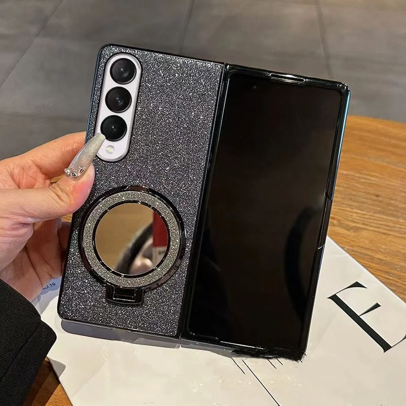Luxuriöse Glitzer-Spiegelhalterung für Samsung Galaxy Z Fold 6 Z Fold 5 ZFold 4 ZFold 3 Mädchen Bling Perlenarmbandhülle_voghion.com