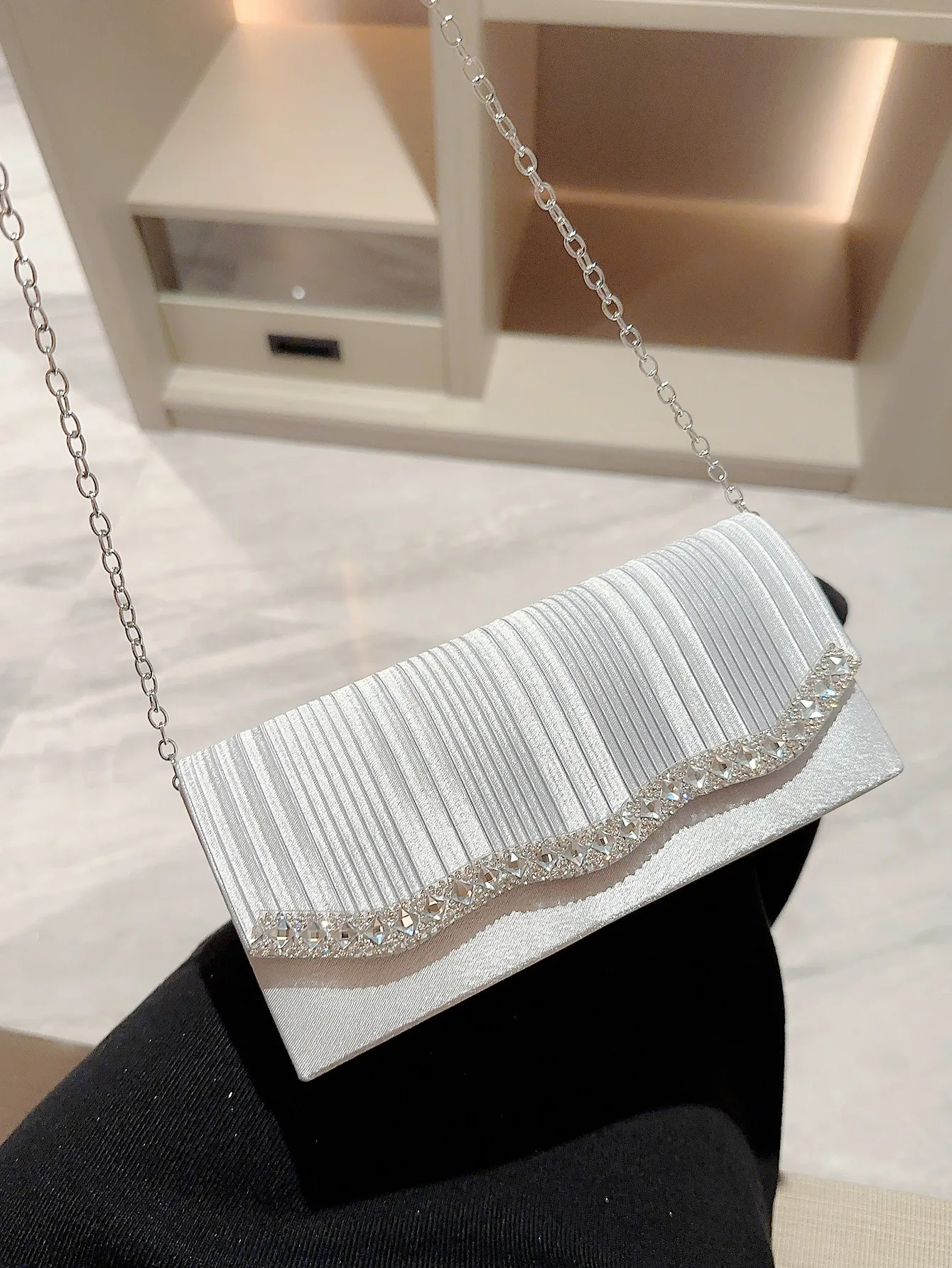 2023 New Women Diamond Clutch Bags Bling Silk Dinner Wallets Fold Mini Party Chain Bags 2 Colors Drop Shipping