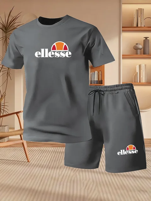 Nouvel ensemble sportif d'été 2026 pour homme : T-shirt imprimé à manches courtes et short décontracté pour la maison et les loisirs (lot de deux pièces) 1