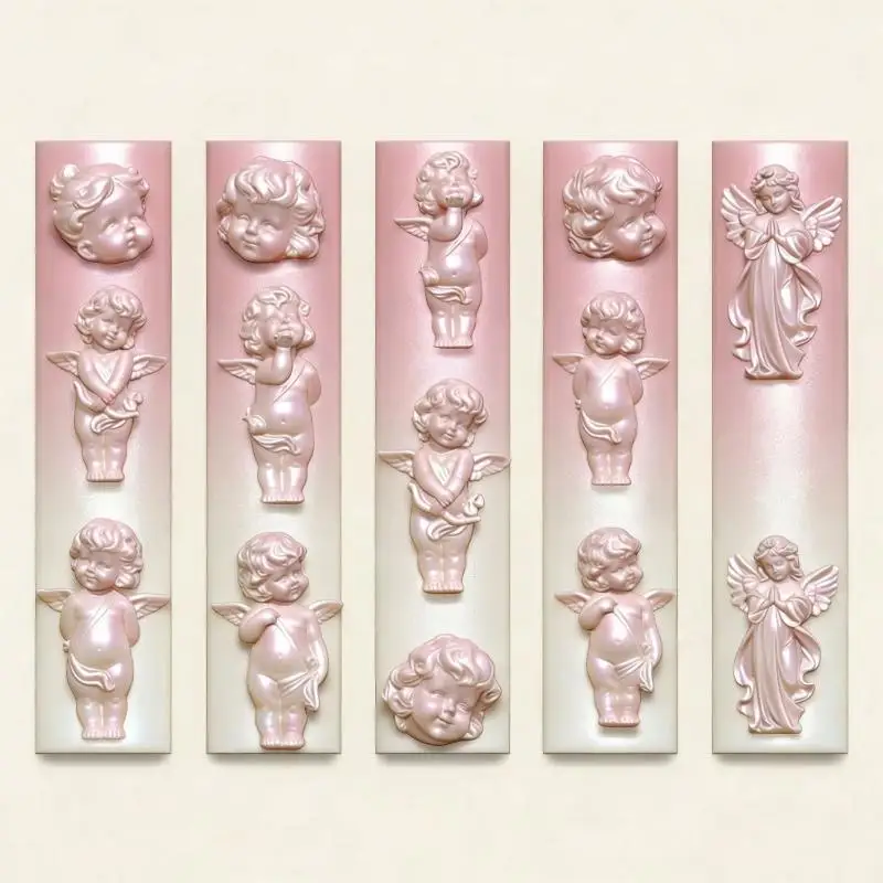 네일 아트 디자인을위한 3D 투명 실리콘 네일 몰드 릴리프 토끼 천사 패턴 매니큐어 템플릿 도구 액세서리