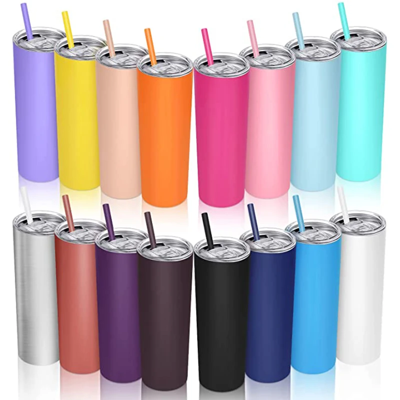 

Lid With Tumbler Steel Insulated 20oz Straw Cup Skinny Water Favor Sealed Party Bachelorette Thermos Stainless Colored Bottle