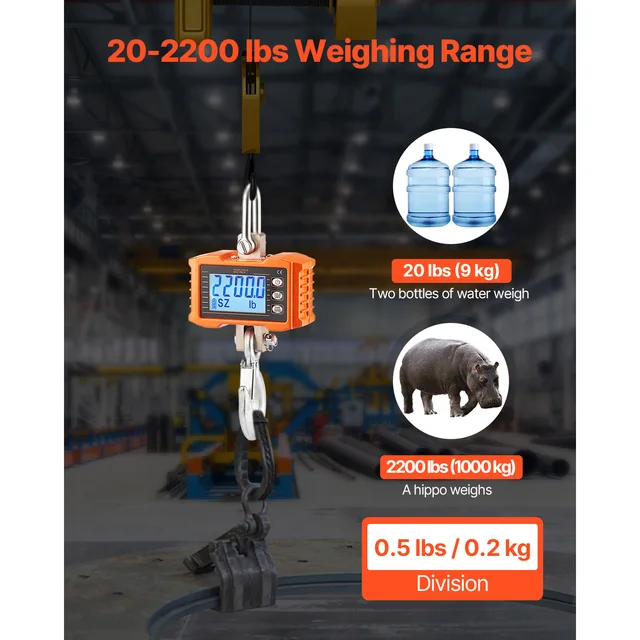 SucceBuy 1000kg/2000kg Digital Hanging Scale Portable with Remote Control Factory Crane Scale LCD Backlight Industrial Scales