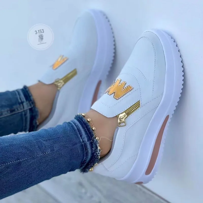 2023 New Women Flats Platform Shoes Women Elegant Genuine PU Shoes Woman Spring Casual Zipper Flat Shoes Women Non Slip Shoes
