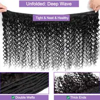 Extensions de cheveux humains brésiliens Remy vierges, ondulés profonds, épais, double trame, couleur noir naturel pour femmes 4
