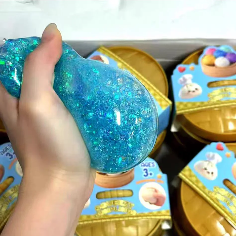 Sparkle Bun Stress Relief Squishy Toy - Soothing Sensory Fidget Ball with Bead & Steamer