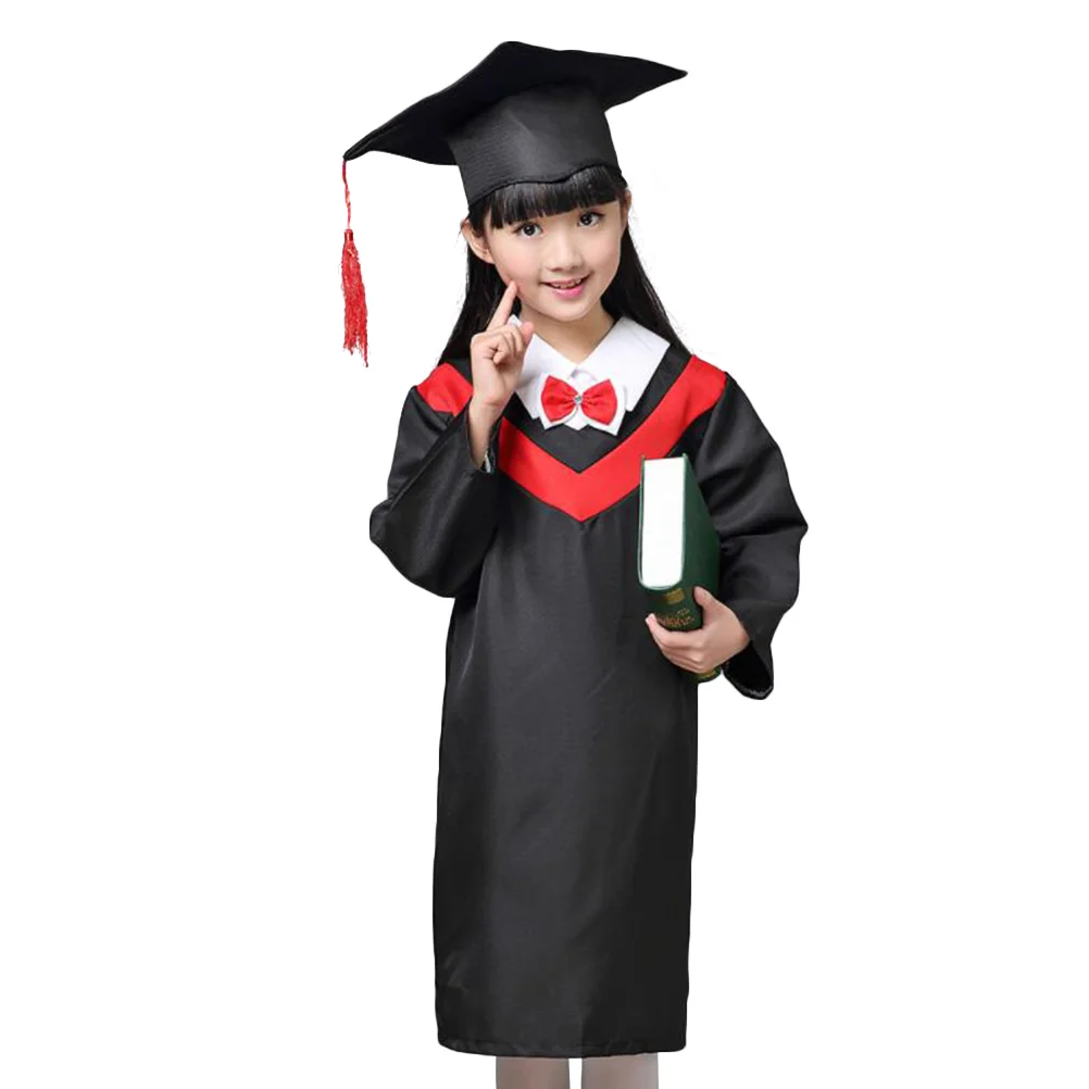

Детское платье на выпускной, шапка, детские платья, халат, шапки, школьная форма, докторские костюмы для косплея с кисточками, плащ для бакалавра и