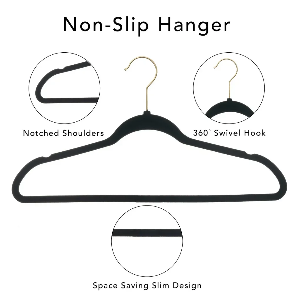Non-Slip Velvet Clothing Hangers, 100 Pack, Black Coat Hanger - AliExpress