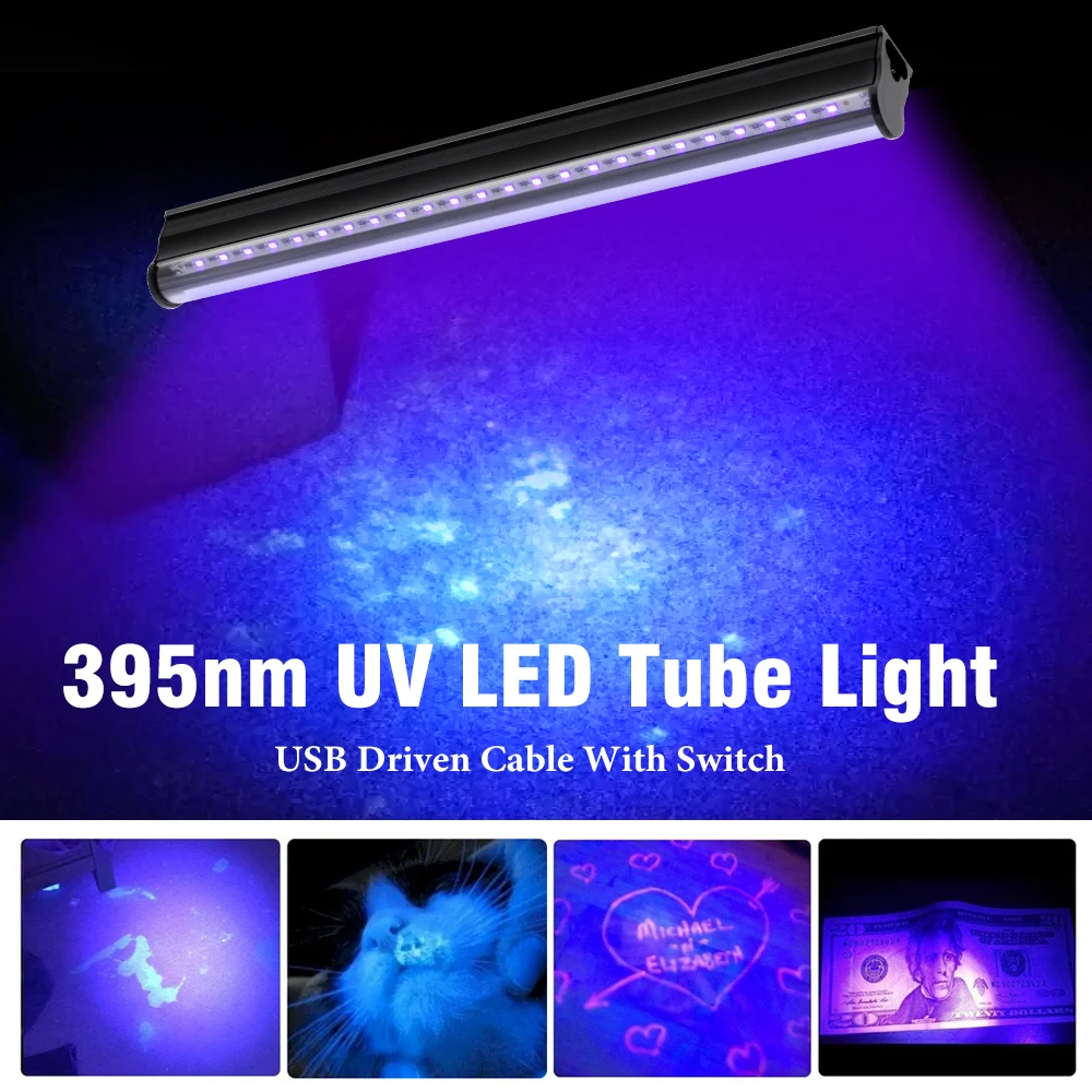 UV LED Strip Light uv led strip light 5V UV LED Tube Light USB Plug with Switch 395NM UV Lamp for Body Painting/Pet Cleaning/Banknote Inspection