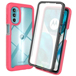 Enhanced Shockproof Clear Case with Built - in Screen Protector - Full Body Rugged Defender Cover - Moto G22 (Rose)