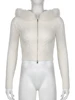 IAMSURE Sweet Furry Trim Hooded Knitted Cropped Cardigans Slim Zipper Long Sleeve Sweaters Women 2023 Autumn Winter Fashion Lady 5