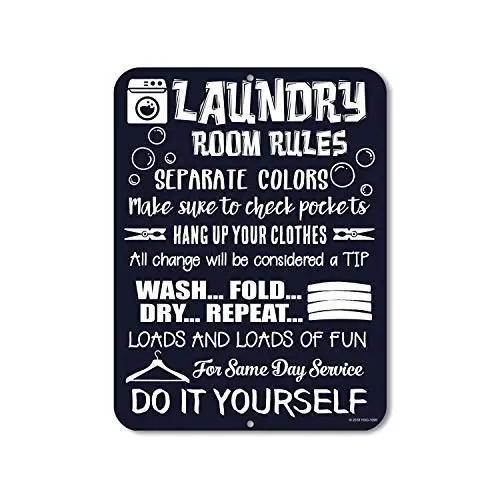 

Honey Dew Gifts Laundry Room Decor, Laundry Room Rules, 9 inch x 12 inch Novelty Tin Funny Laundry Signs