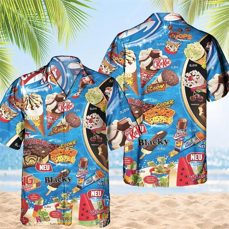 Vintage 80s 90s Clothing 3D Print Trendy Cool Fashion Ice Cream Shirts Beach Party Tops Short Sleeve Summer Male Shirts Mens Top 3