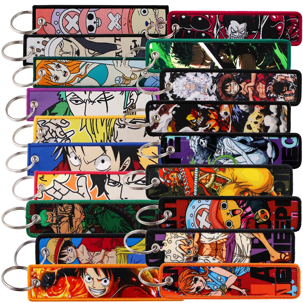 ONE PIECE Anime Key Chain for Men Women Embroidery Key Fobs Holder Key Tag Keychain Motorcycles Key Ring Accessories Gifts