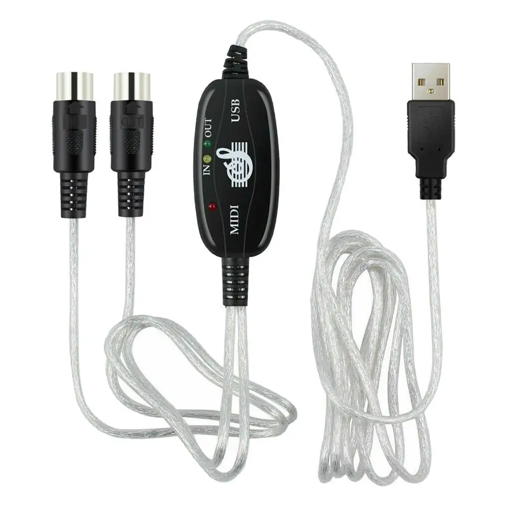 USB MIDI Interface Cable Converter to Keyboard Adapter Cord 2m