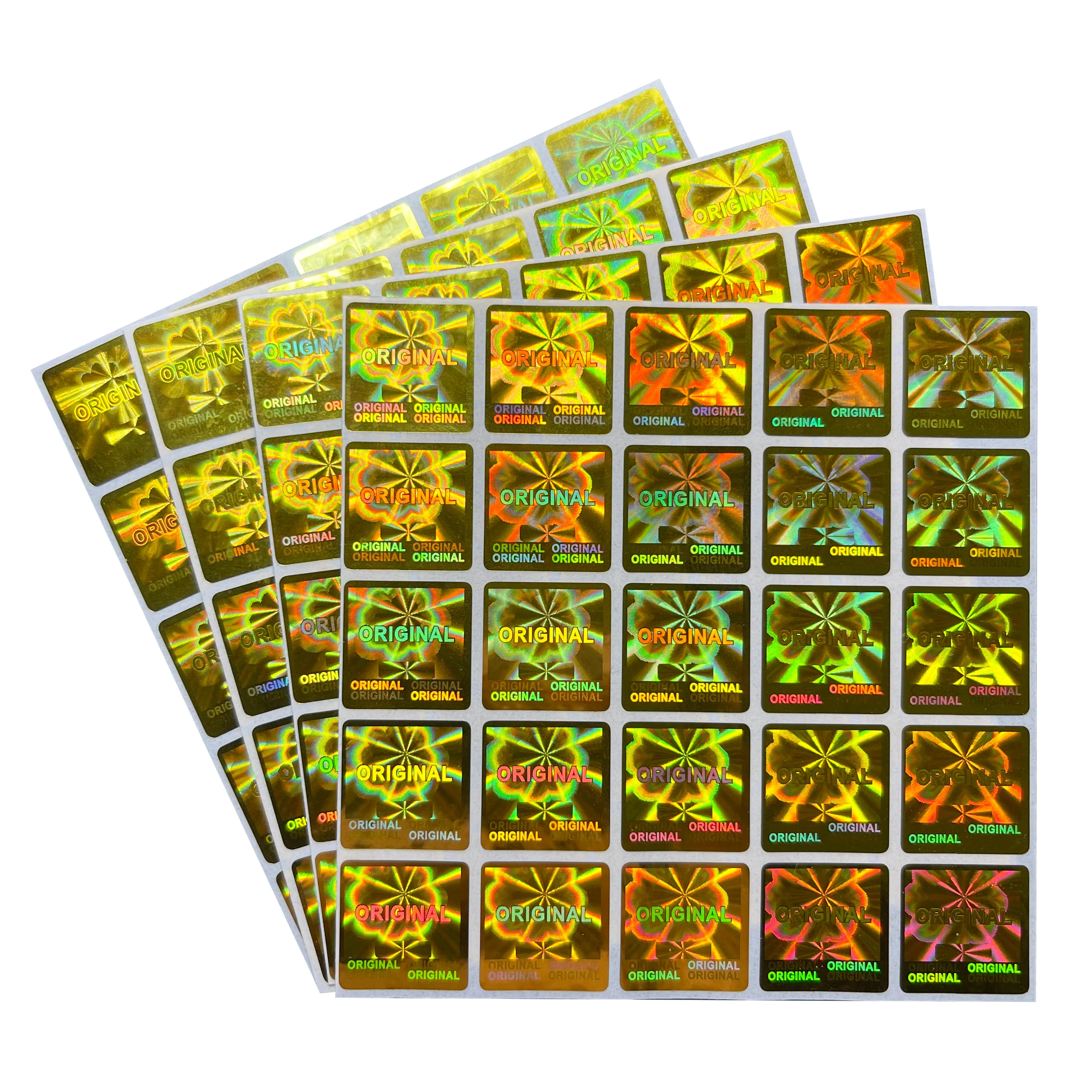 15X15mm 골드 스티커 보증 찢어짐 유효하지 않은 스티커 변조 방지 명백한 안전 씰 원본 정통 홀로그램 스티커 100PCS