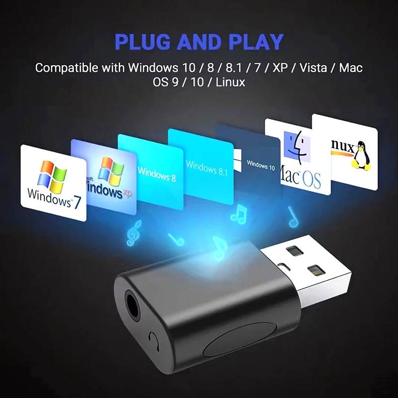 thumbnail image 5 of Tarjeta de sonido USB externa Adaptador de audio USB a 3,5 mm para auriculares, conector de audio para micrófono auxiliar, micrófono para auriculares, ordenador y PC, 5 of 5