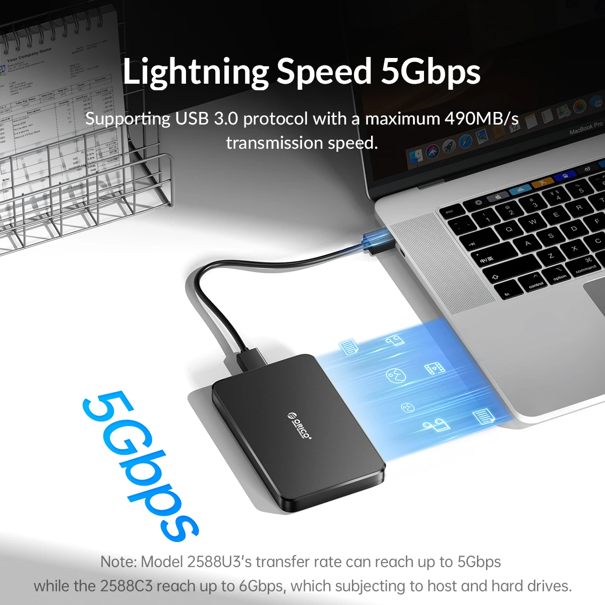 ORICO ABS HDD Case 2.5 Inch SATA to USB3.0 5Gbps / USB-C 6Gbps External HDD Enclosure for SSD Disk with 50 Cm USB Cable