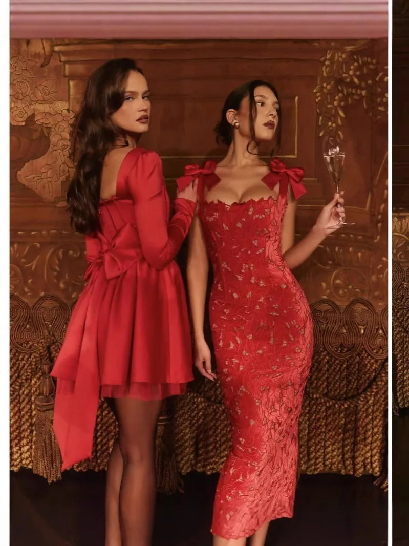 Elegant Red Bow Embroidery Slit Dress Luxury Women's Wedding Evening Party Sexy Black Curvy Dresses Cocktail New Prom Birthday 6