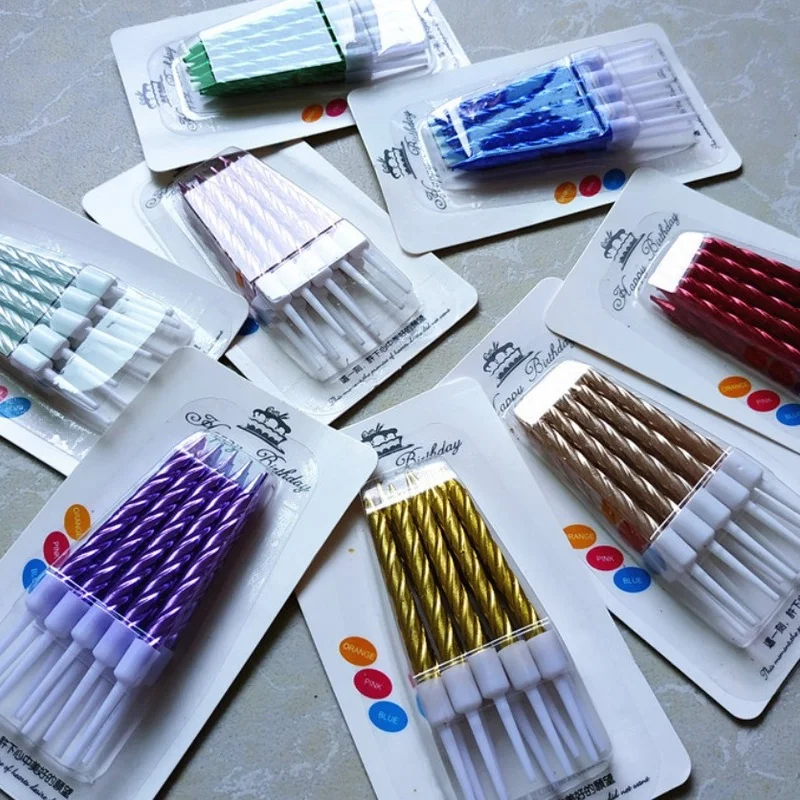 10pcs/set Thread Color Birthday Candles With Stand Cake Candle Party