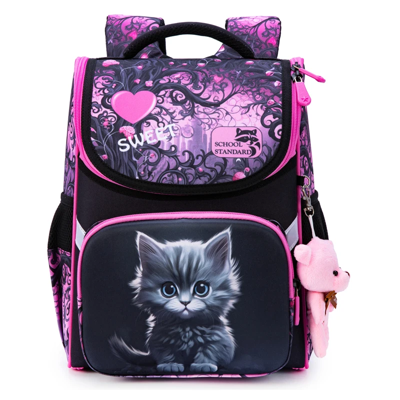 Orthopedic School Bags For Girls Cartoon Cat 3D Folded Backpacks Girl Waterproof Children Primary School Bag Kid Mochila Escolar 2