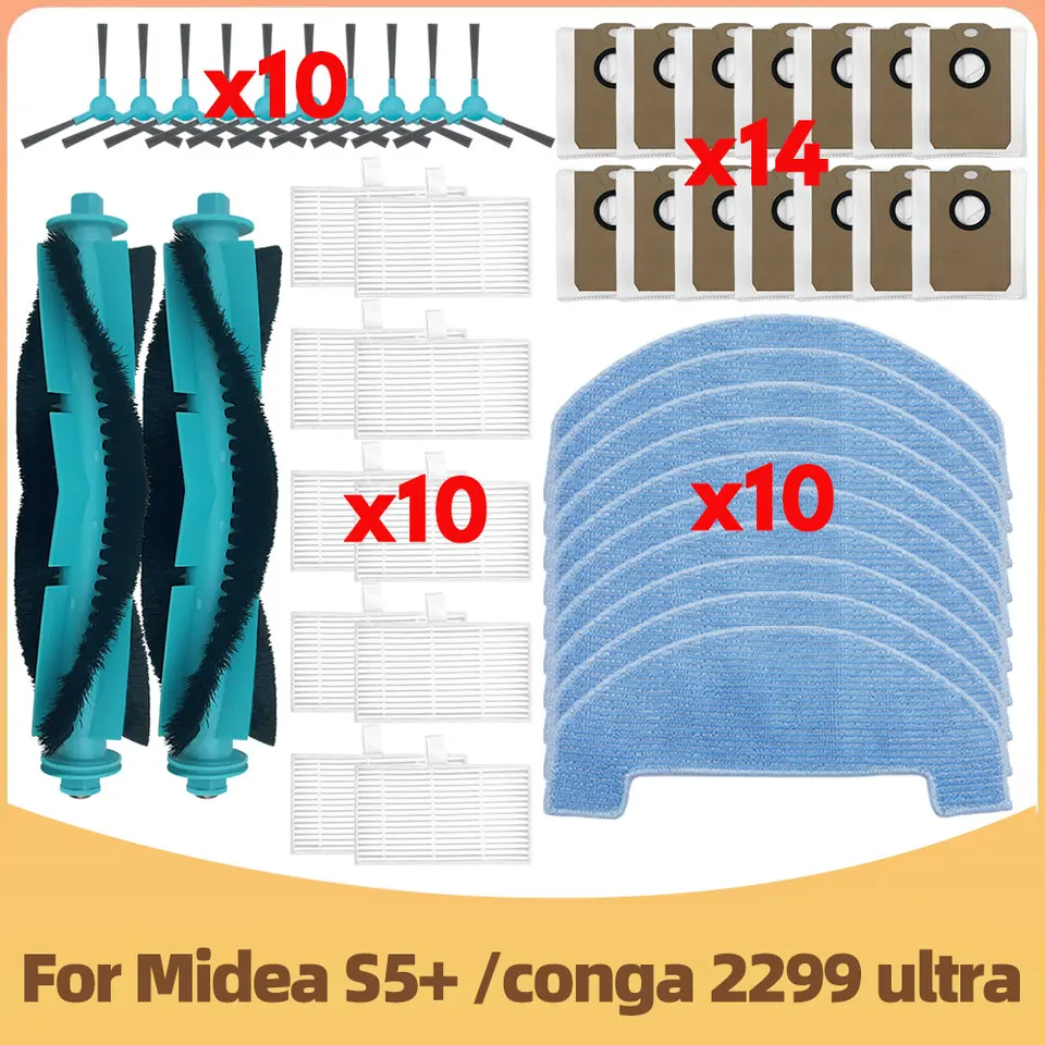2025년, Midea S5 Plus / Conga 2299 Ultra Home X-Treme Genesis 호환 로봇 청소기 부품 메인 브러시, 사이드 브러시, 물걸레, 먼지 봉투, 필터 2025년, Midea S5 Plus / Conga 2299 Ultra Home X-Treme Genesis 호환 로봇 청소기 부품 메인 브러시, 사이드 브러시, 물걸레, 먼지 봉투, 필터