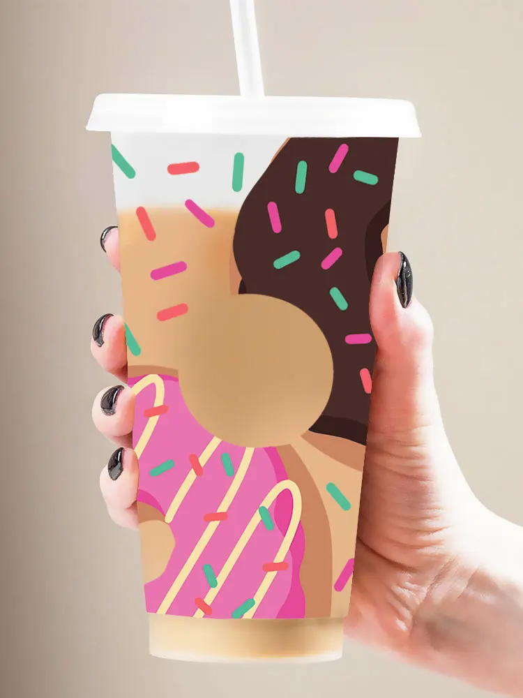 UV DTF Food Ice Cream Necesito Cafecito Prints Full Stickers For 24oz Venti Cold Cup With Hole Coffee Wraps C216-K