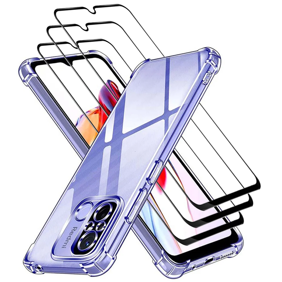 

4-in-1, Case + 3 Glass for Redmi 12C/11A Soft Clear Shockproof Silicone Phone Cases Redmi 11A Xiaomi Redmi 12 C Cover Redmi 12C