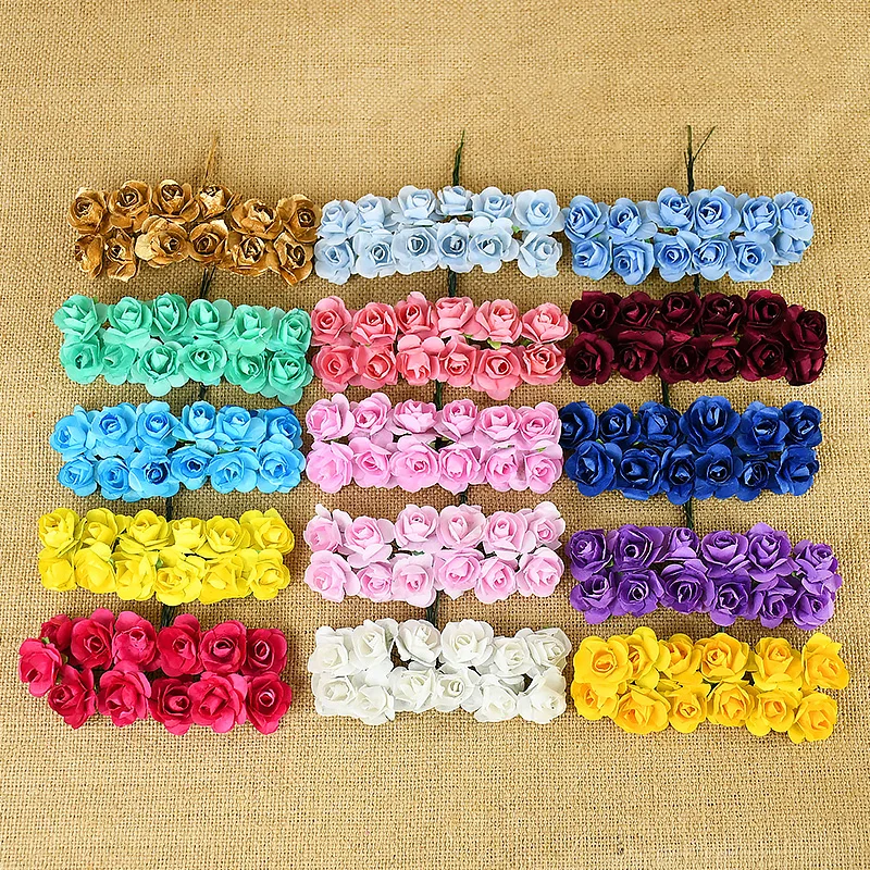 144pcs Mini 2cm Paper Rose Artificial Flower Heads Bouquet For Wedding Home Decoration Scrapbooking DIY Wreath Craft Fake Flower