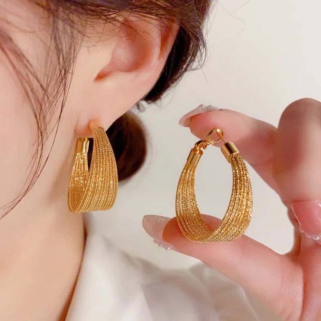 Vintage Gold Plated Chunky Dome Drop Earrings for Women Glossy Stainless  Steel Thick Teardrop Earrings Dupes Lightweight Hoops