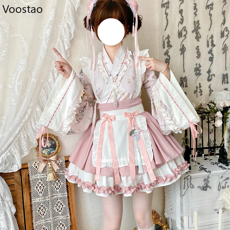 チャイニーズスタイルロリータOPドレス4ピースセットホワイトブラック