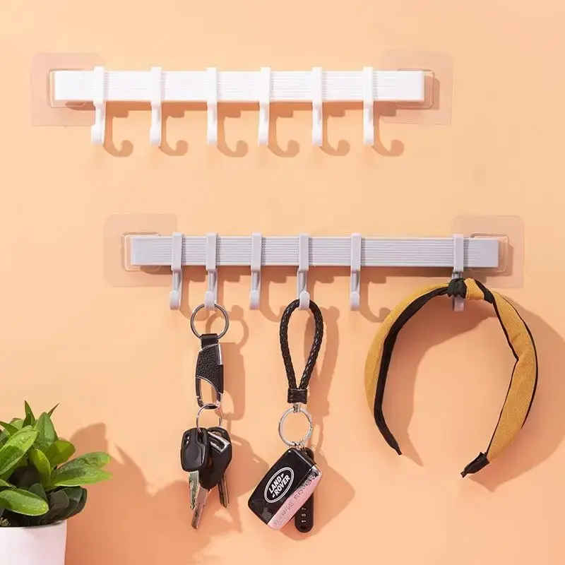 Towel Rod Bracket 5PC Bathroom Towel Rack Paste Hole-free Shelf Kitchen Single Pole Rag Rack Toilet Towel 6 Hooks