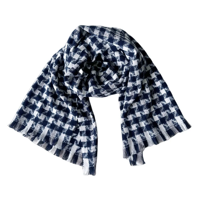 

New In Fashion Houndstooth Scarf Women Autumn Winter Korean Style Knit Thickened Plaid Shawl Scarves Casual Neck Warmer