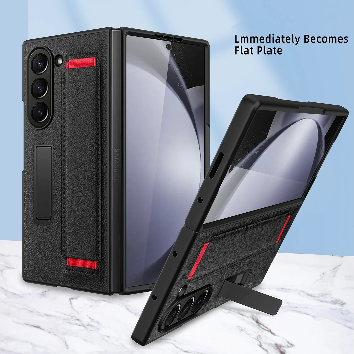 Luxury Leather Wristband Holder Phone Case with Glass Film - All-Inclusive Shockproof Design