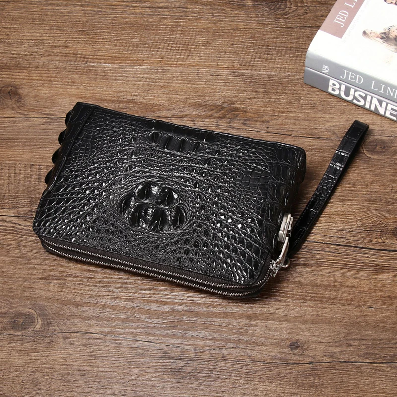 Crocodile pattern cowhide leather bag men's briefcase High-quality real leather envelope clutch bag Large capacity men's bag