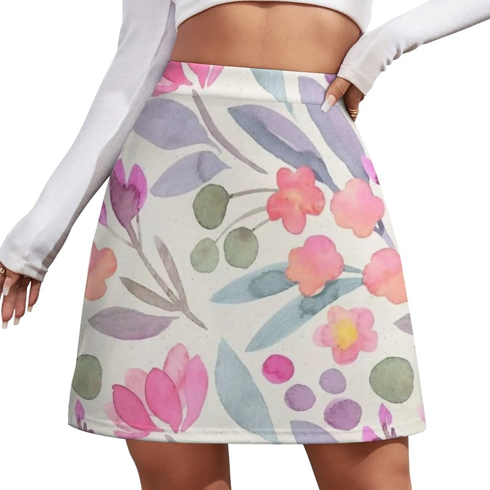 Floral Watercolor Design Mini Skirt korean style women clothing summer dress for women 2024