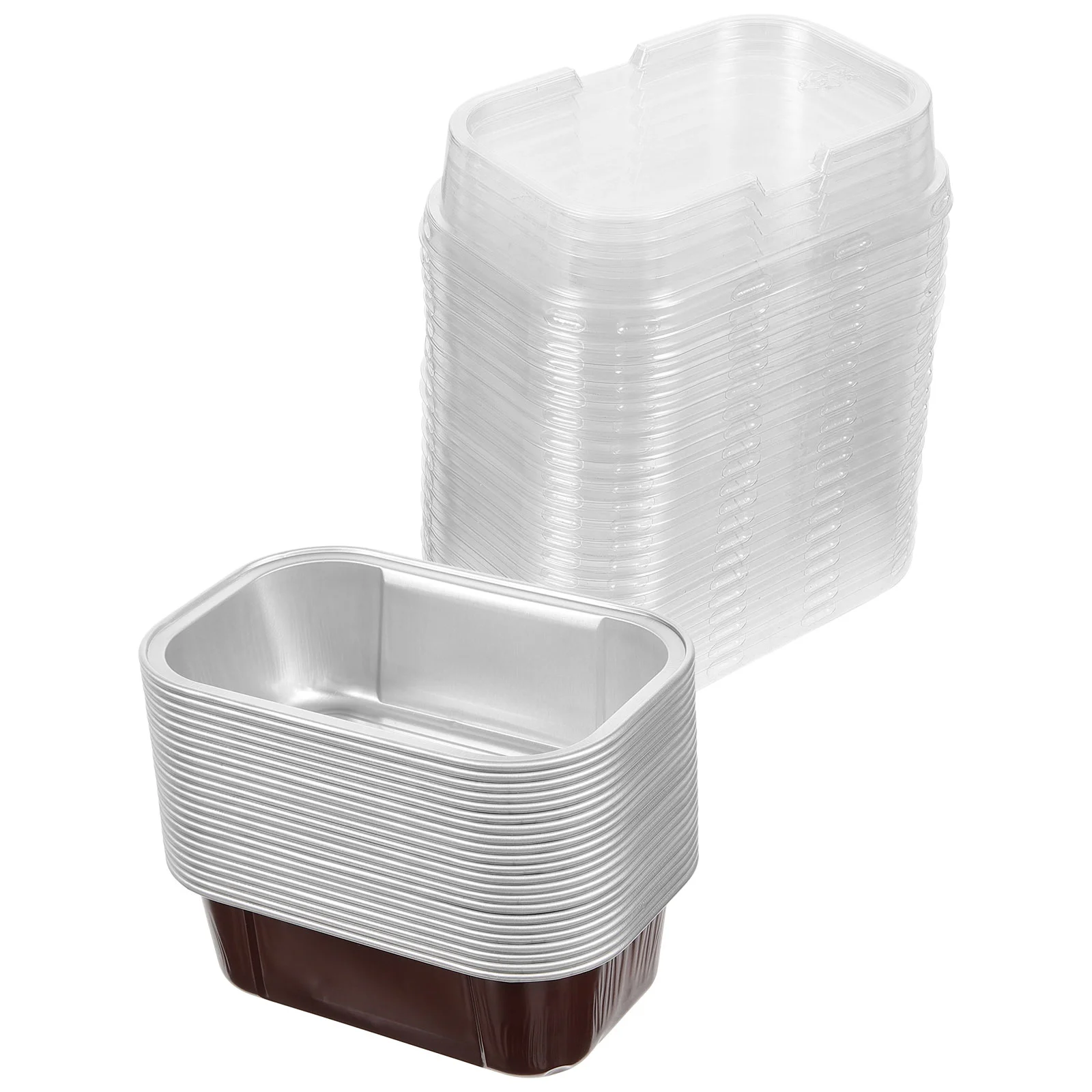 

50 Pcs Lunch Box Baking Tools Mini Cake Pans with Lids Aluminum Foil Cupcake Liners