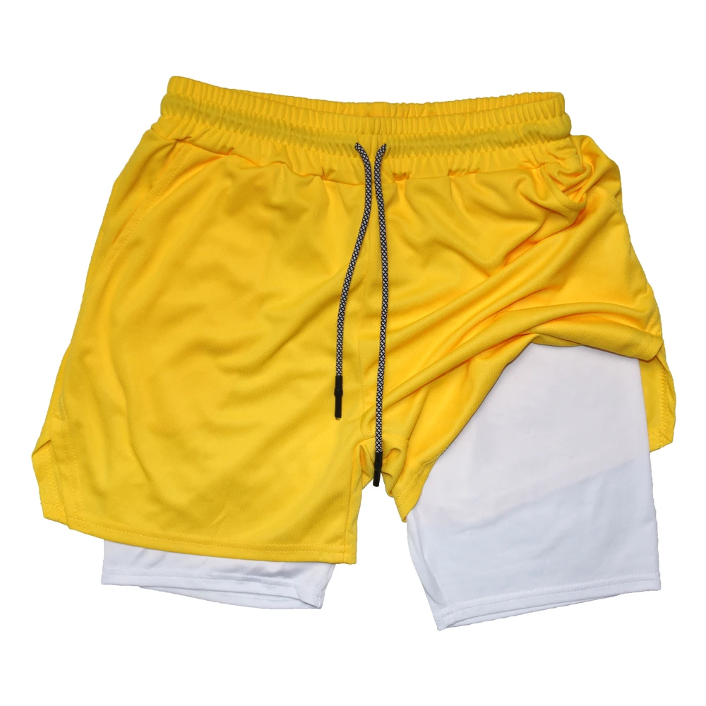 Men's Rugby Sport Shorts Double Layer Fitness Shorts Drawstring Mesh Elastic Waist Breathable Quick Dry to Beach Pool Summer