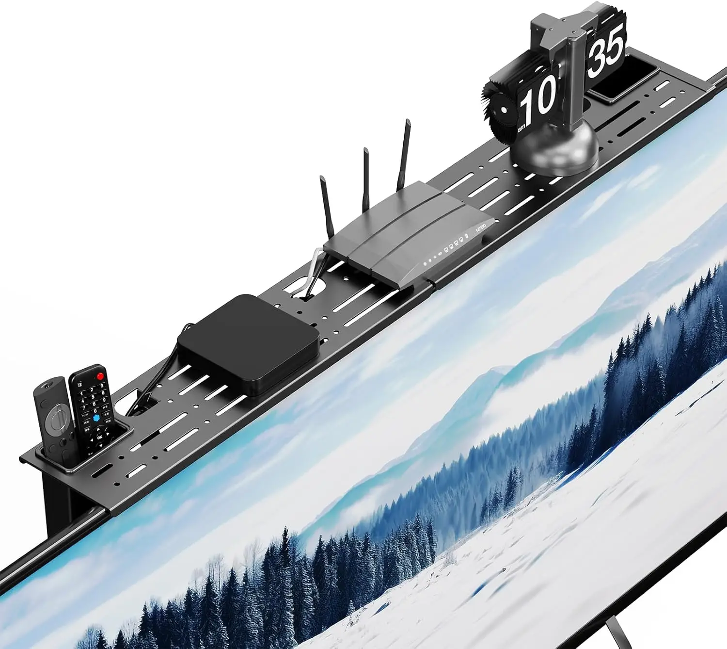 Adjustable TV Screen Top Shelf Computer Monitor Desktop Screen Top Storage Rack TV Media Box, Router Shelf with 2 Storage Boxes