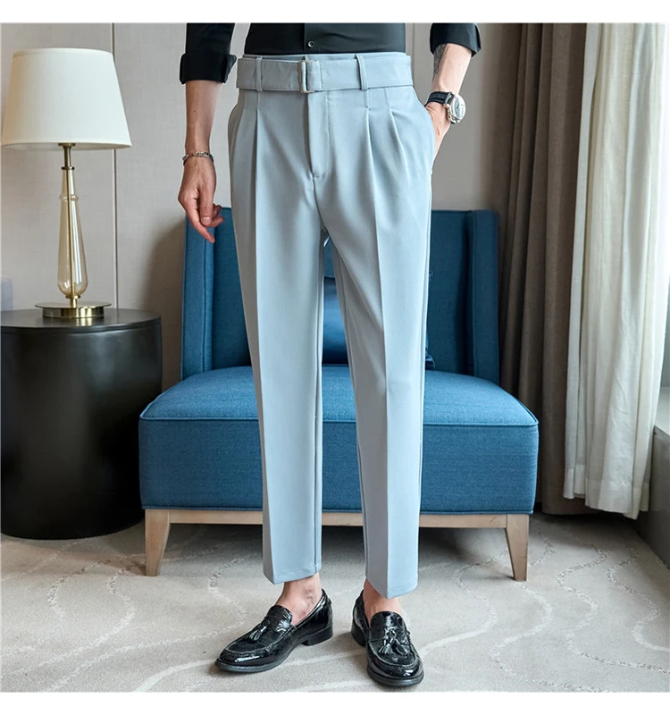 Description Picture 5 of itemNew Retro Belt Design Suit Pants Men's High Quality Solid Color Business Casual Formal Pants Party Wedding Trousers Men Clothing