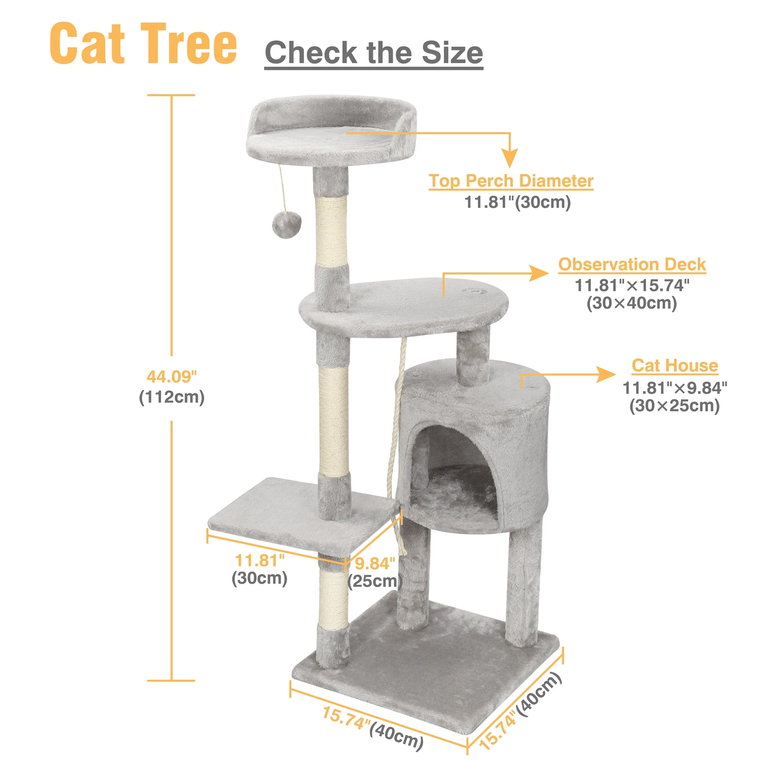 Cat Tree Multi-Level Tower Condo Scratching Post Kitten Toy Cozy Condo Climb Furniture Climbing Tower Activity Centre Gray