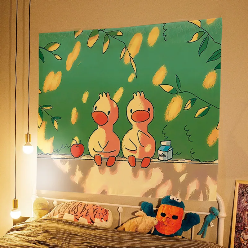 Cute cartoon duck tapestry wall hanging home bedroom dormitory room decoration wall covering background cloth tapestry decorations