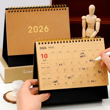 Calendario da Scrivania Vintage 2026 - Pagine Mensili a Quadretti e Datate con Testo in Cinese/Inglese, Decorazione per il Nuovo Anno e Agenda Giornaliera