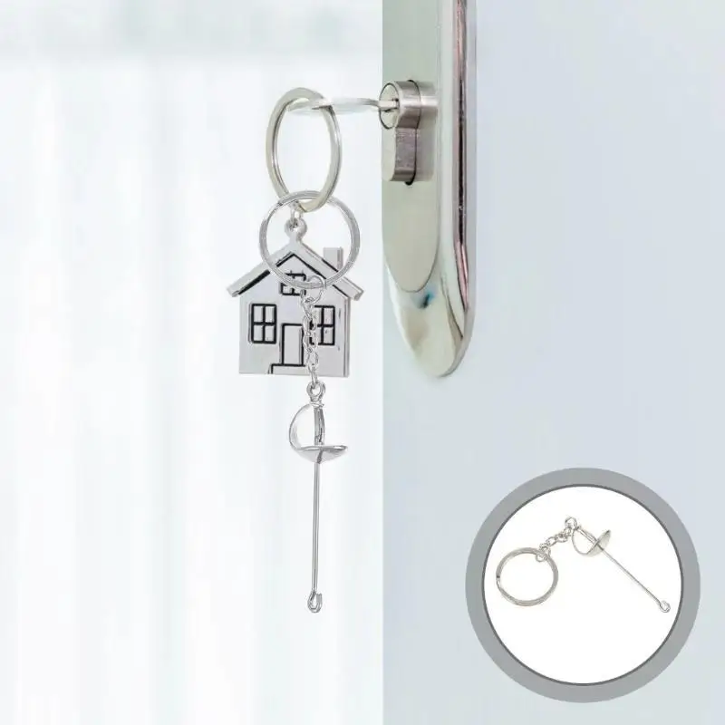 R53C 크리 에이 티브 펜싱 펜 던 트 금속 키 체인 가방 매력 키 체인 액세서리 남성 여성 배낭 핸드백 학교 가방