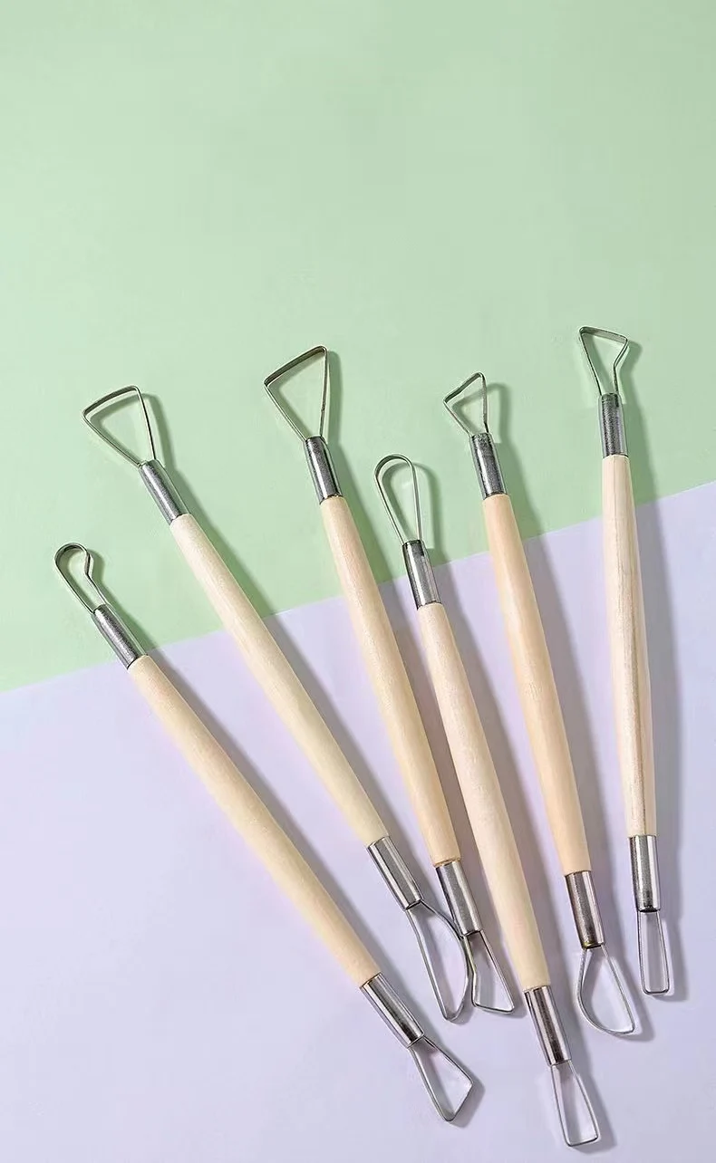 Description Picture 6 of item6PCS wooden handle wax pottery clay sculpture carving tool DIY pottery clay craft set Wood Knife Tool