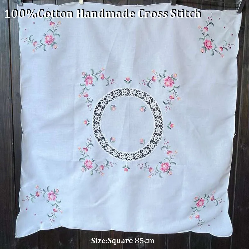 

TOP rose lace handmade cross stitch Tablecloth kitchen Table Cloth cover Wedding Christmas Table decoration and accessories