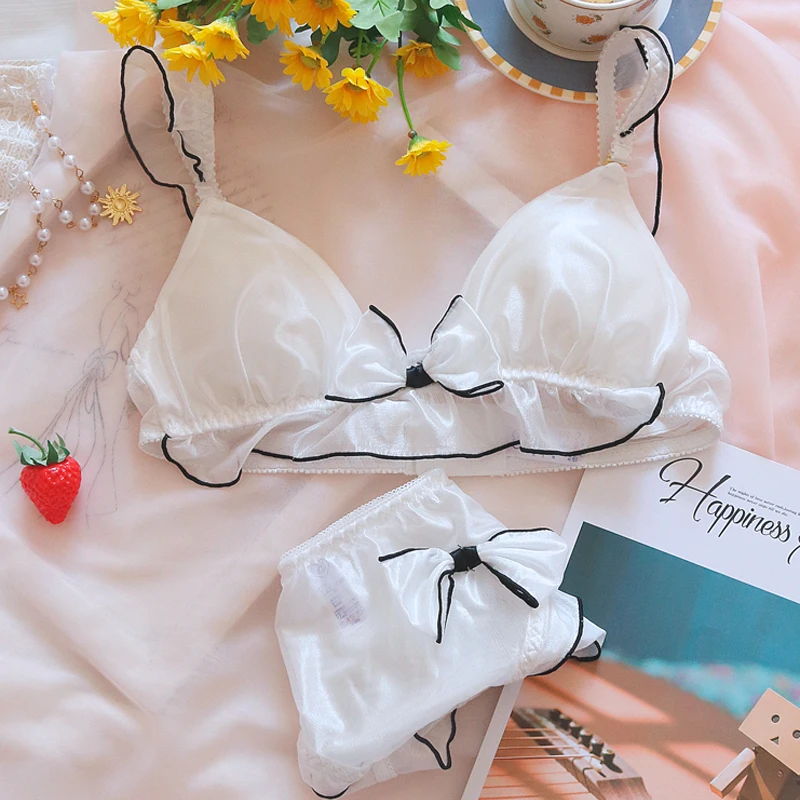 Japanese Bra Set Girl Flower Wedding Bride Cute White Petals Strawberry Lace  Gathered With Steel Ring Lingerie Plus Size - Bra & Brief Sets - AliExpress